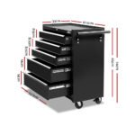 Giantz 5 Drawer Tool Box Cabinet Chest Trolley Box Garage Storage Toolbox Black - Image 2