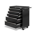 Giantz 5 Drawer Tool Box Cabinet Chest Trolley Box Garage Storage Toolbox Black - Image 8
