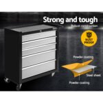 Giantz 5 Drawer Tool Box Cabinet Chest Trolley Box Garage Storage Toolbox Grey - Image 3