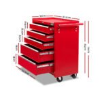 Giantz 5 Drawer Tool Box Cabinet Chest Trolley Box Garage Storage Toolbox Red - Image 2