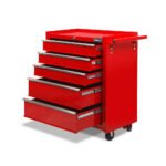Giantz 5 Drawer Tool Box Cabinet Chest Trolley Box Garage Storage Toolbox Red - Image 8