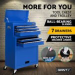 Giantz 7 Drawer Tool Box Cabinet Chest Trolley Toolbox Garage Storage Blue - Image 4