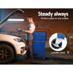 Giantz 7 Drawer Tool Box Cabinet Chest Trolley Toolbox Garage Storage Blue - Image 6