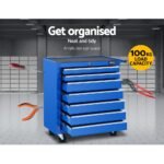 Giantz 7 Drawer Tool Box Cabinet Chest Trolley Storage Garage Toolbox Blue - Image 4