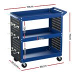 Giantz 3-Tier Tool Cart Storage Trolley Workshop Garage Pegboard Hooks Blue - Image 2