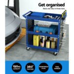 Giantz 3-Tier Tool Cart Storage Trolley Workshop Garage Pegboard Hooks Blue - Image 4