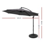 Instahut 3m Outdoor Umbrella w/Base Cantilever Beach Garden Patio Charcoal - Image 2