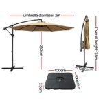 Instahut 3m Umbrella w/Base Outdoor Cantilever Beach Garden Patio Parasol Beige - Image 3