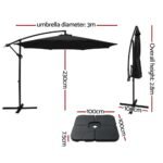 Instahut 3m Umbrella w/Base Outdoor Cantilever Beach Garden Patio Parasol Black - Image 3