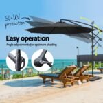Instahut 3m Umbrella w/Base Outdoor Cantilever Beach Garden Patio Parasol Black - Image 4
