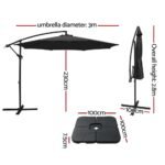 Instahut 3m Umbrella w/Base Outdoor Cantilever Beach Garden Patio Parasol Charcoal - Image 3