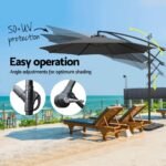 Instahut 3m Umbrella w/Base Outdoor Cantilever Beach Garden Patio Parasol Charcoal - Image 4