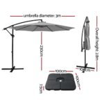 Instahut Umbrella Outdoor Umbrellas Cantilever Sun Stand UV Garden Base Grey 3M - Image 3