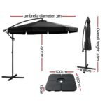 Instahut 3m Outdoor Umbrella w/Base Cantilever Garden Beach Patio Black - Image 3