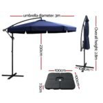 Instahut 3m Outdoor Umbrella w/Base Cantilever Garden Beach Patio Navy - Image 3