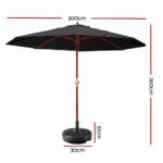 Instahut 3m Outdoor Umbrella w/Base Pole Umbrellas Garden Sun Stand Deck Black - Image 2