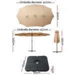 Instahut 4.57m Outdoor Umbrella w/Base Stand Beach Pole Garden Tilt Beige - Image 2