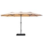 Instahut 4.57m Outdoor Umbrella w/Base Stand Beach Pole Garden Tilt Beige - Image 3