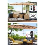 Instahut 4.57m Outdoor Umbrella w/Base Stand Beach Pole Garden Tilt Beige - Image 4
