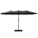 Instahut 4.57m Outdoor Umbrella w/Base Stand Beach Pole Garden Tilt Black - Image 3
