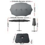 Instahut 4.57m Outdoor Umbrella w/Base Stand Beach Pole Garden Tilt Charcoal - Image 2