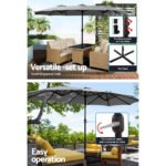 Instahut 4.57m Outdoor Umbrella w/Base Stand Beach Pole Garden Tilt Charcoal - Image 4