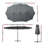 Instahut 4.57m Outdoor Umbrella Beach Pole Garden Tilt Charcoal - Image 2
