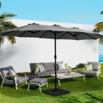 Instahut 4.57m Outdoor Umbrella Beach Pole Garden Tilt Charcoal - Image 8