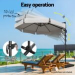 Instahut 3m Outdoor Umbrella Cantilever 360 Degree Tilt Beach Roma Grey - Image 4
