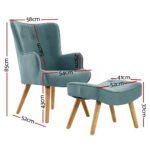 Artiss Armchair Set with Ottoman Blue Lansar - Image 3