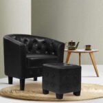 Artiss Armchair Set with Ottoman Black Ava - Image 8