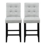 Artiss 2x Bar Stools Kitchen Dining Chairs Counter Fabric Stool Wooden Ada Grey - Image 3