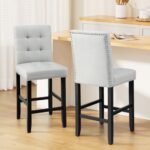 Artiss 2x Bar Stools Kitchen Dining Chairs Counter Fabric Stool Wooden Ada Grey - Image 7