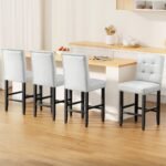 Artiss 4x Bar Stools Kitchen Dining Chairs Counter Fabric Stool Wooden Ada Grey - Image 7