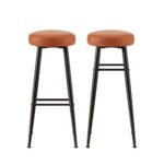 Artiss 2x Bar Stools Kitchen Dining Chairs Counter Round PU Leather Lane Brown - Image 3