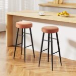 Artiss 2x Bar Stools Kitchen Dining Chairs Counter Round PU Leather Lane Brown - Image 7