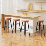 Artiss 4x Bar Stools Kitchen Dining Chairs Counter Round PU leather Lane Brown - Image 7