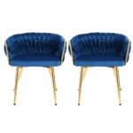 1 Set of 2 Artiss Dining Chairs Velvet Weaving Armchair Blue - Image 3