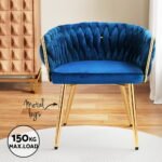 1 Set of 2 Artiss Dining Chairs Velvet Weaving Armchair Blue - Image 5