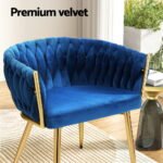 1 Set of 2 Artiss Dining Chairs Velvet Weaving Armchair Blue - Image 6