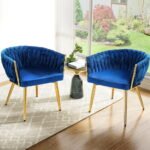 1 Set of 2 Artiss Dining Chairs Velvet Weaving Armchair Blue - Image 7