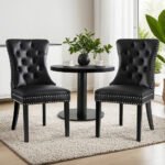 1 Set of 2 Artiss Dining Chairs Black Leather - Image 7
