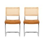 Artiss Dining Chairs Set of 2 PU Leather Rattan Cantilever Brown - Image 3