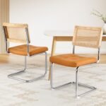 Artiss Dining Chairs Set of 2 PU Leather Rattan Cantilever Brown - Image 7