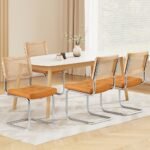Artiss Dining Chairs Set of 4 PU Leather Rattan Cantilever Brown - Image 7