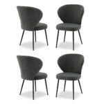 Artiss 4x Dining Chairs Sherpa Boucle Wing Back Grey
