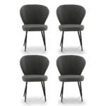 Artiss 4x Dining Chairs Sherpa Boucle Wing Back Grey - Image 3