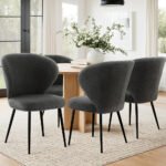 Artiss 4x Dining Chairs Sherpa Boucle Wing Back Grey - Image 7