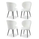 Artiss 4x Dining Chairs Sherpa Boucle Wing Back White