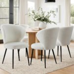 Artiss 4x Dining Chairs Sherpa Boucle Wing Back White - Image 4